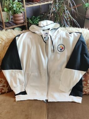 Steelers White Hoodie W/ Zipper with Black Accents
